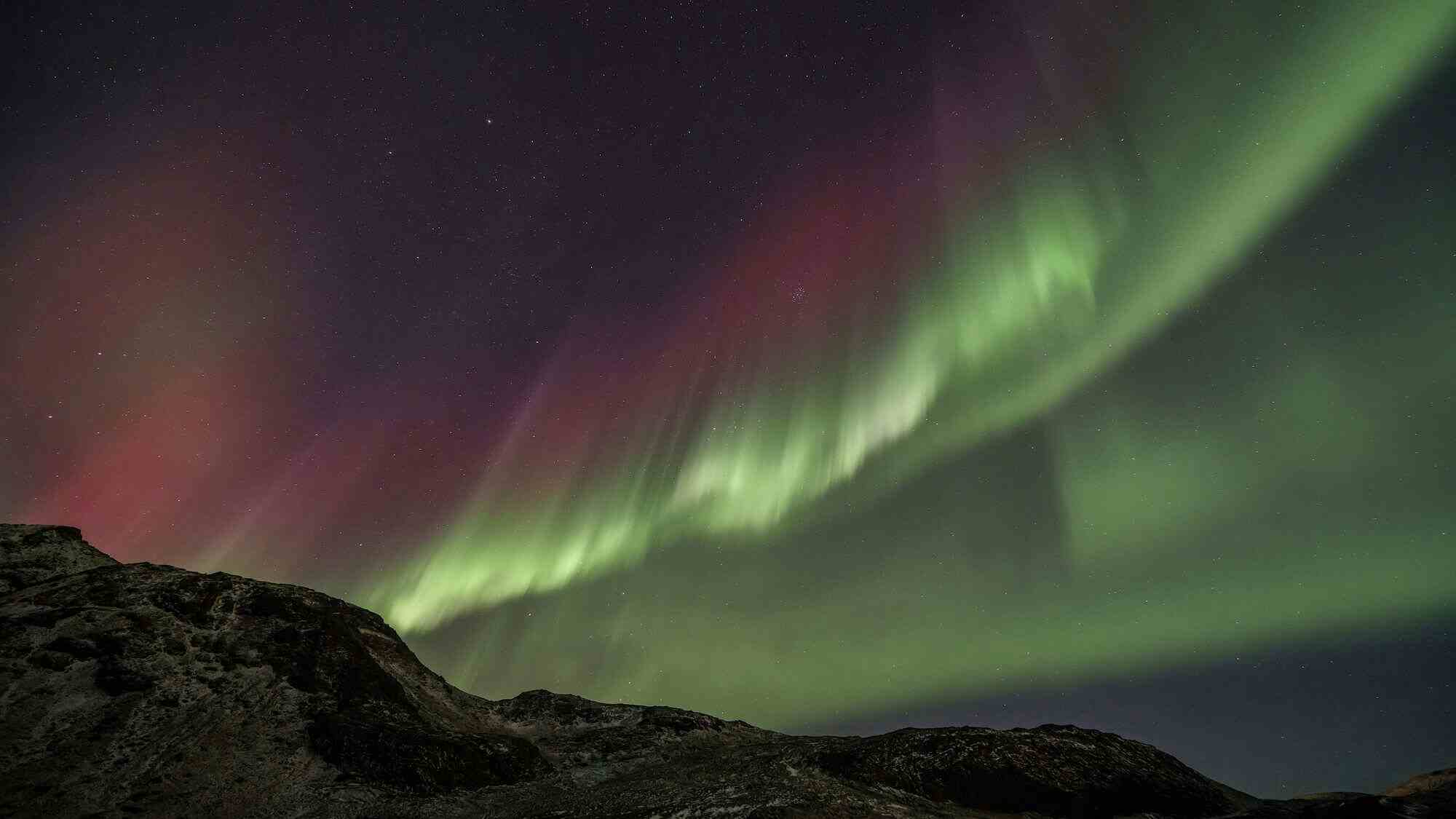 Purple and Green Northern Lights in Iceland