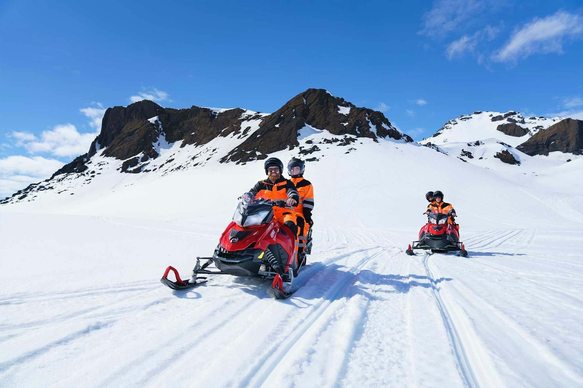 Snowmobile riding on Langjökull glacier