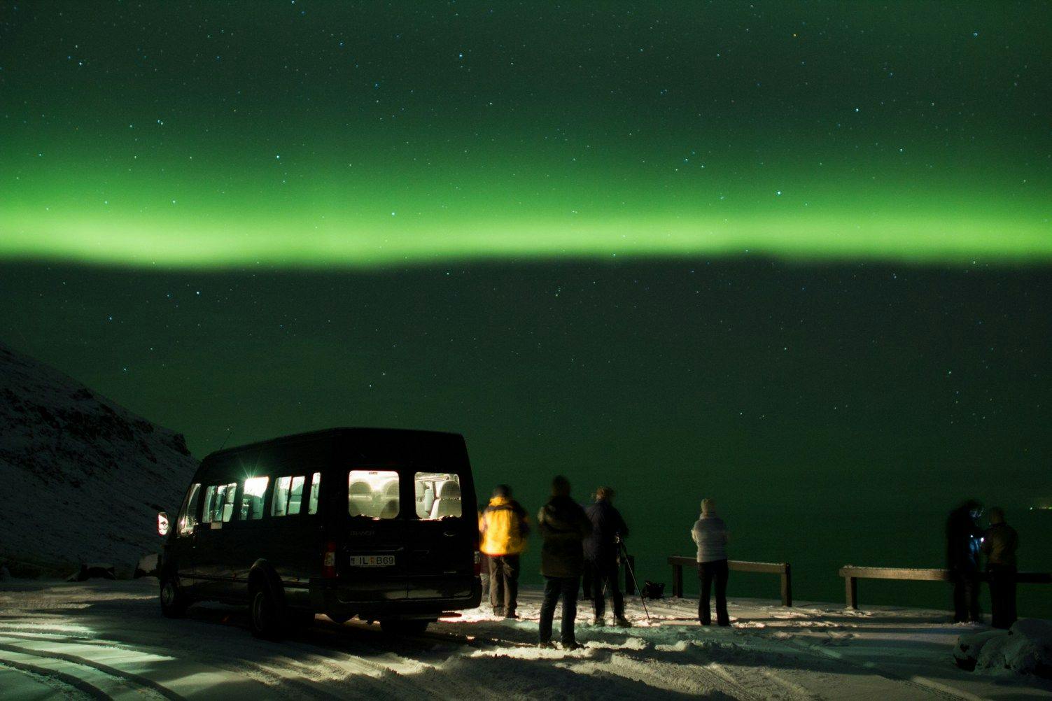 Visitors exploring northern lights in March