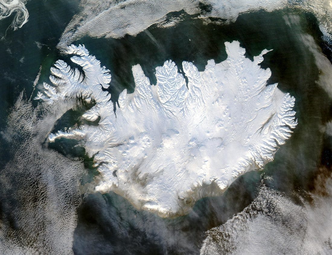 arial shot of Iceland in winter